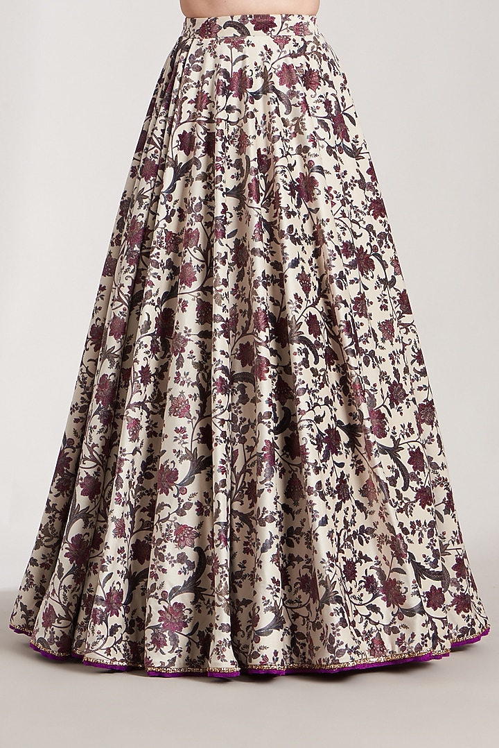 Off-White Velvet Printed Lehenga Set For Girls by Soniya G KIDS at Pernia's Pop Up Shop