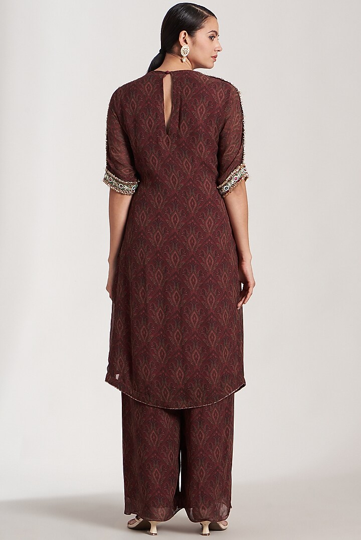 Maroon Velvet Printed & Embroidered Kurta Set by Soniya G KIDS at Pernia's Pop Up Shop