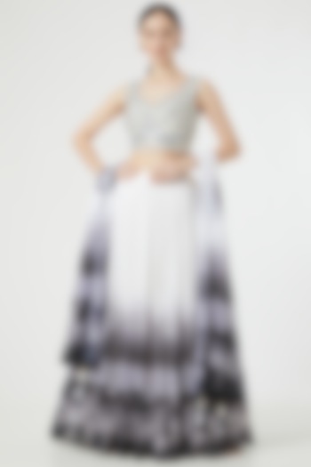 White & Black Ombre Georgette Lehenga Set For Girls by Soniya G KIDS at Pernia's Pop Up Shop