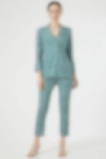 Teal Blue Cotton Blend Pant Set For Girls by Soniya G KIDS at Pernia's Pop Up Shop