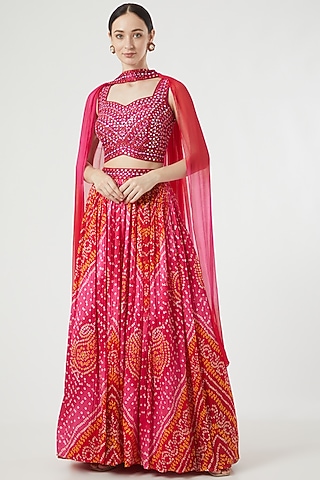 Red & Orange Georgette Printed Lehenga Set For Girls by Soniya G KIDS