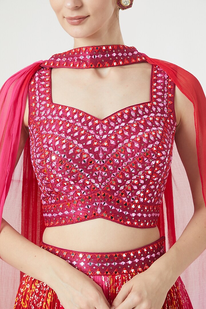 Red & Orange Georgette Printed Lehenga Set For Girls by Soniya G KIDS at Pernia's Pop Up Shop