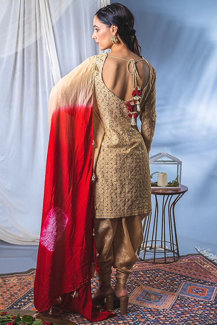 Beige Silk Blend Embroidered Kurta Set For Girls by Soniya G KIDS at Pernia's Pop Up Shop