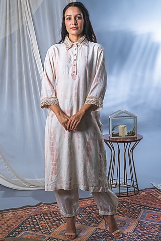 Off-White Georgette Printed Kurta Set For Girls by Soniya G KIDS