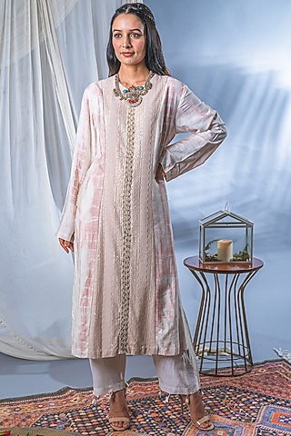 Off-White Georgette Printed Kurta Set For Girls by Soniya G KIDS