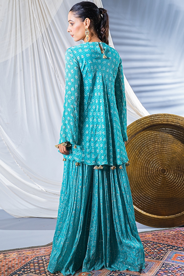 Sky Blue Georgette Printed Sharara Set For Girls by Soniya G KIDS at Pernia's Pop Up Shop