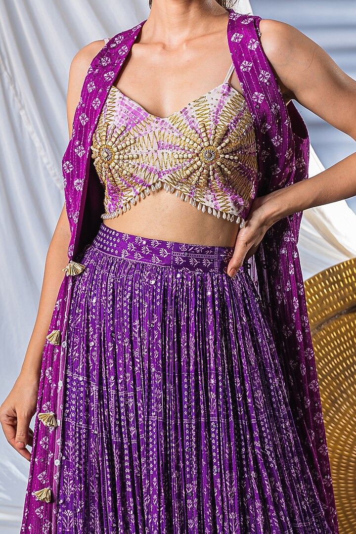 Purple Georgette Printed Lehenga Set For Girls by Soniya G KIDS at Pernia's Pop Up Shop