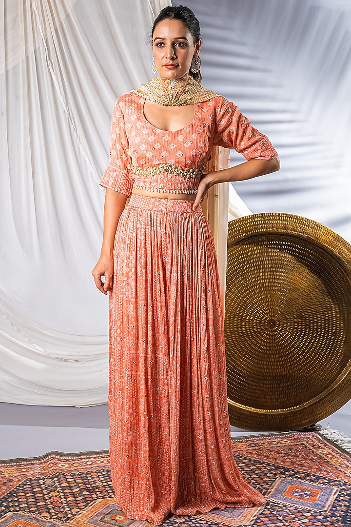 Taupe Pink Georgette Pant Set For Girls by Soniya G KIDS at Pernia's Pop Up Shop