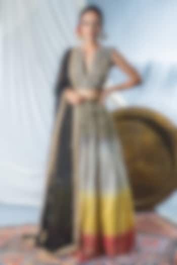 Black Ombre Chanderi Embroidered Lehenga Set For Girls by Soniya G KIDS at Pernia's Pop Up Shop