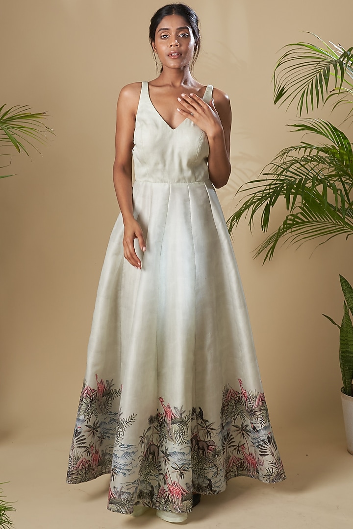 Mint Green Cotton Silk Maxi Dress For Girls by Soniya G KIDS at Pernia's Pop Up Shop