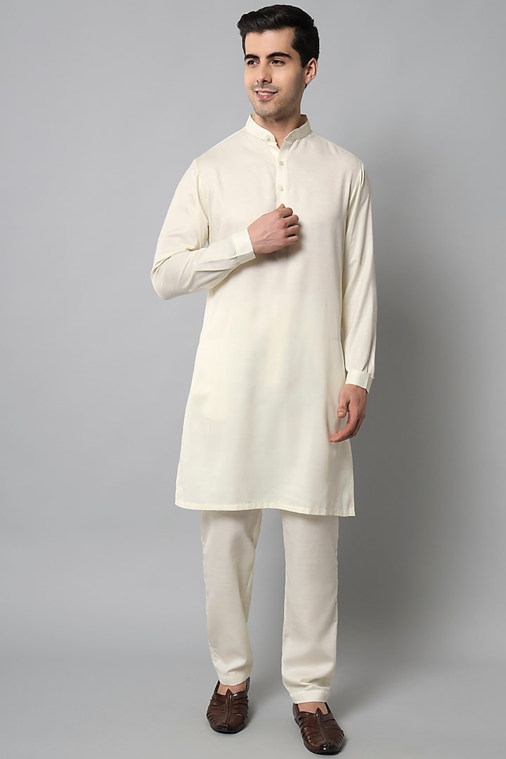Creme Cotton Silk Kurta Set For Boys by Soniya G KIDS at Pernia's Pop Up Shop