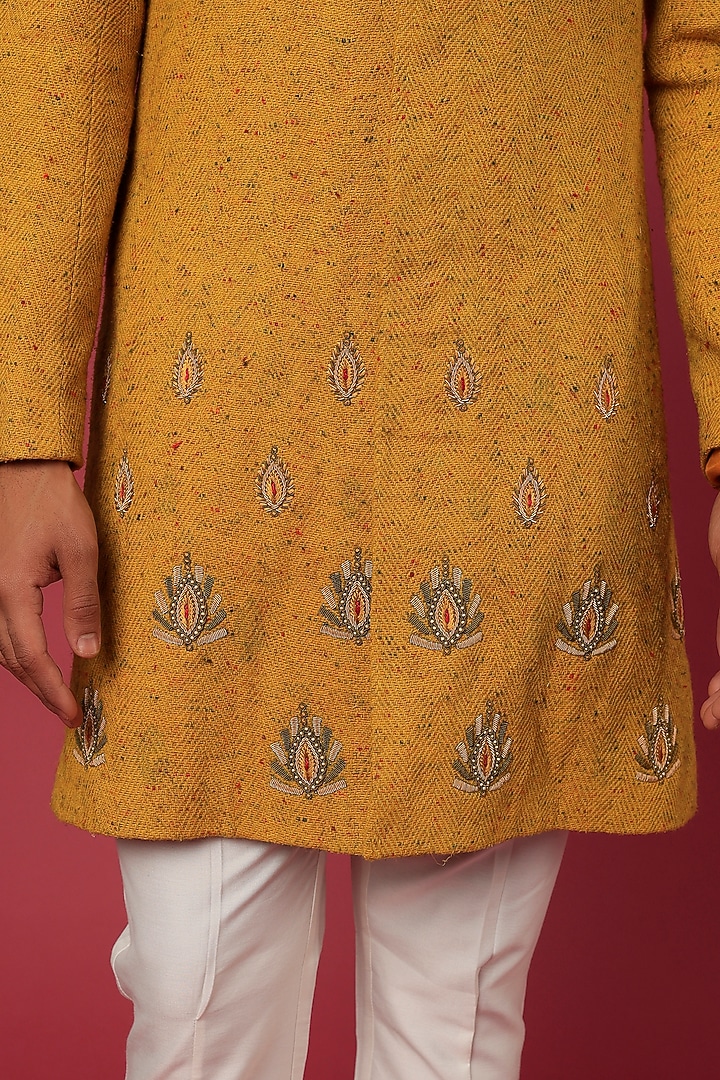 Mustard Embroidered Indo Western Set For Boys by Soniya G KIDS at Pernia's Pop Up Shop