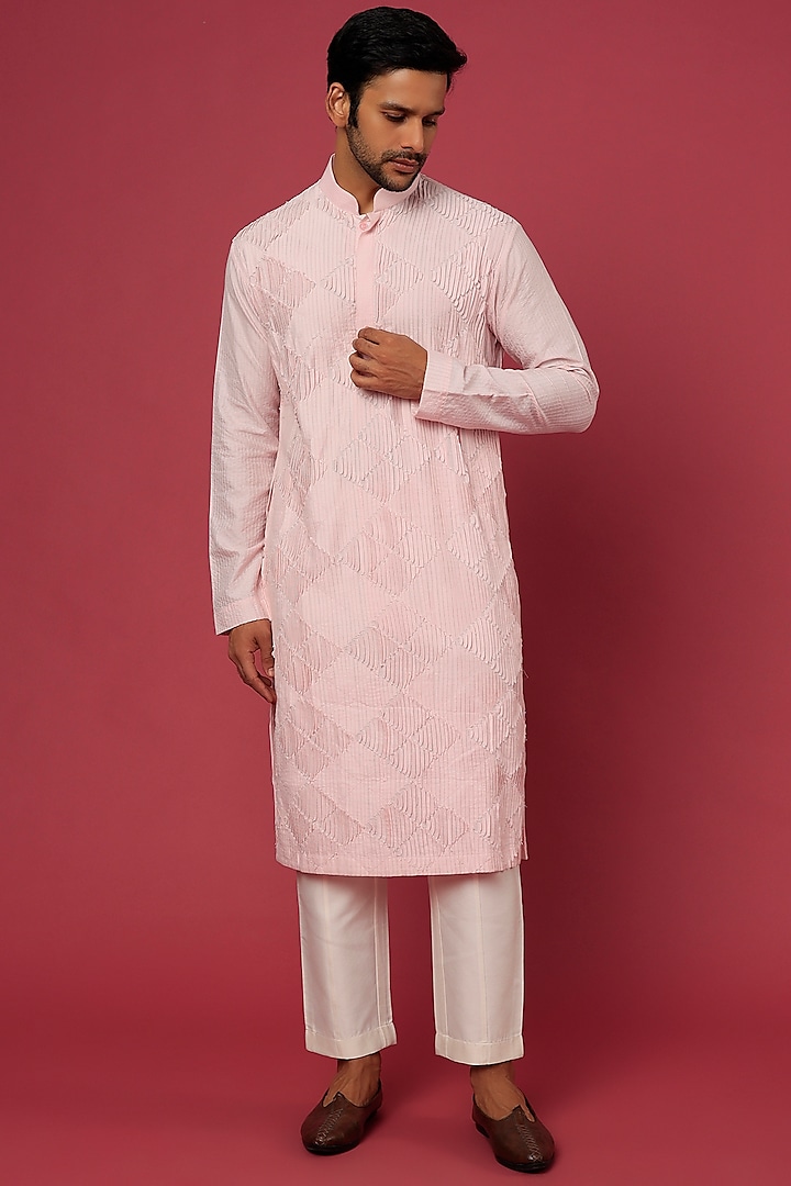 Baby Pink Thread Embroidered Kurta Set For Boys by Soniya G KIDS at Pernia's Pop Up Shop