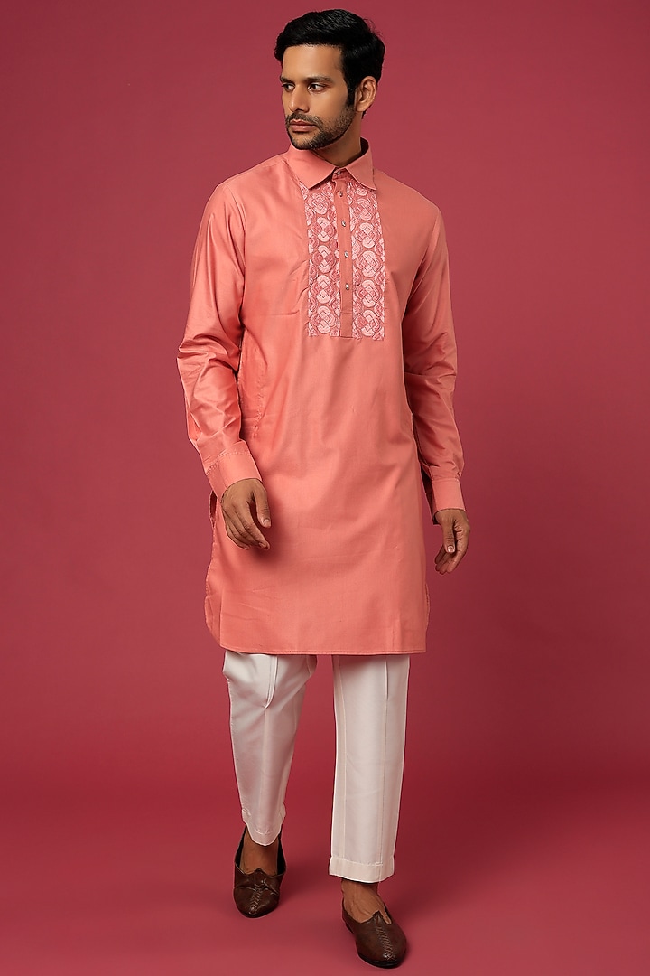 Taupe Pink Embroidered Kurta Set For Boys by Soniya G KIDS at Pernia's Pop Up Shop