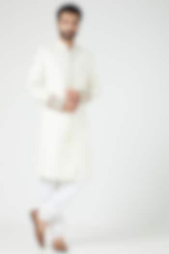White Embroidered Sherwani Set For Boys by Soniya G KIDS