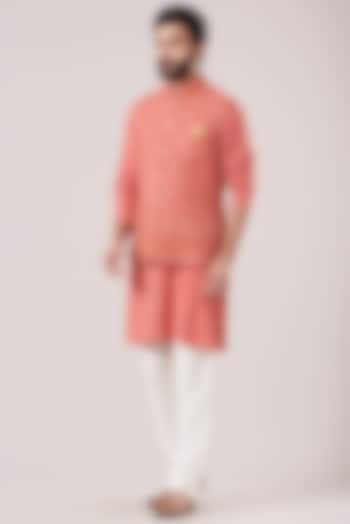 Nude Pink Lucknowi Jacket With Kurta Set For Boys by Soniya G KIDS