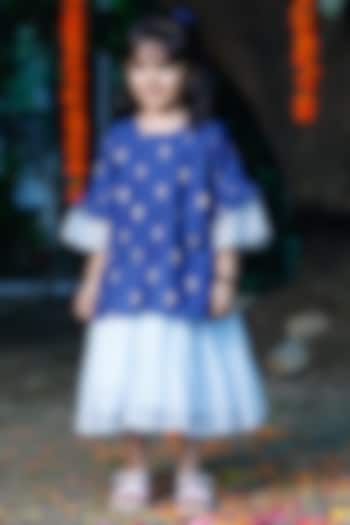 Blue Chanderi Layered Dress For Girls by SnuggleMe