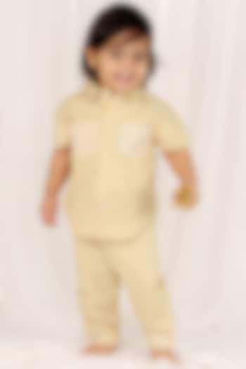 Beige Cotton Poplin Machine Embroidered Co-Ord Set For Boys by SnuggleMe
