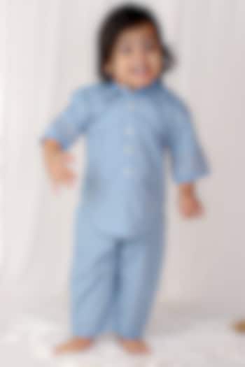 Powder Blue Cotton Poplin Machine Embroidered Co-Ord Set For Boys by SnuggleMe
