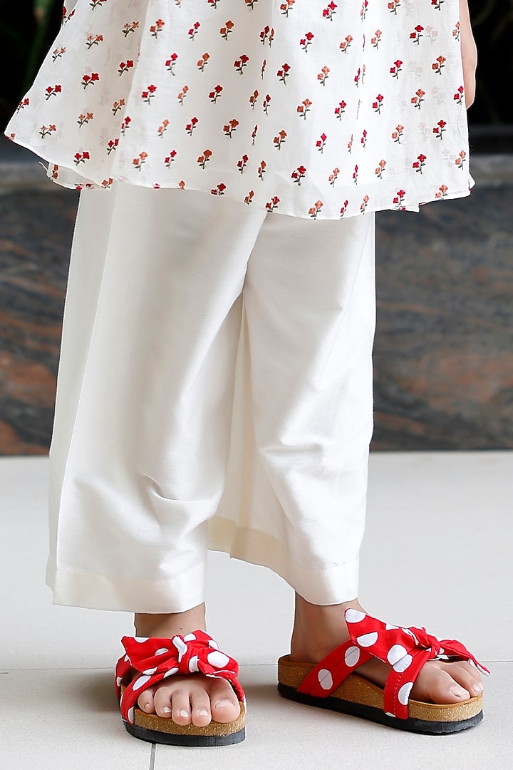 White Chanderi Boota Embroidered Kurta Set For Girls by SnuggleMe at Pernia's Pop Up Shop