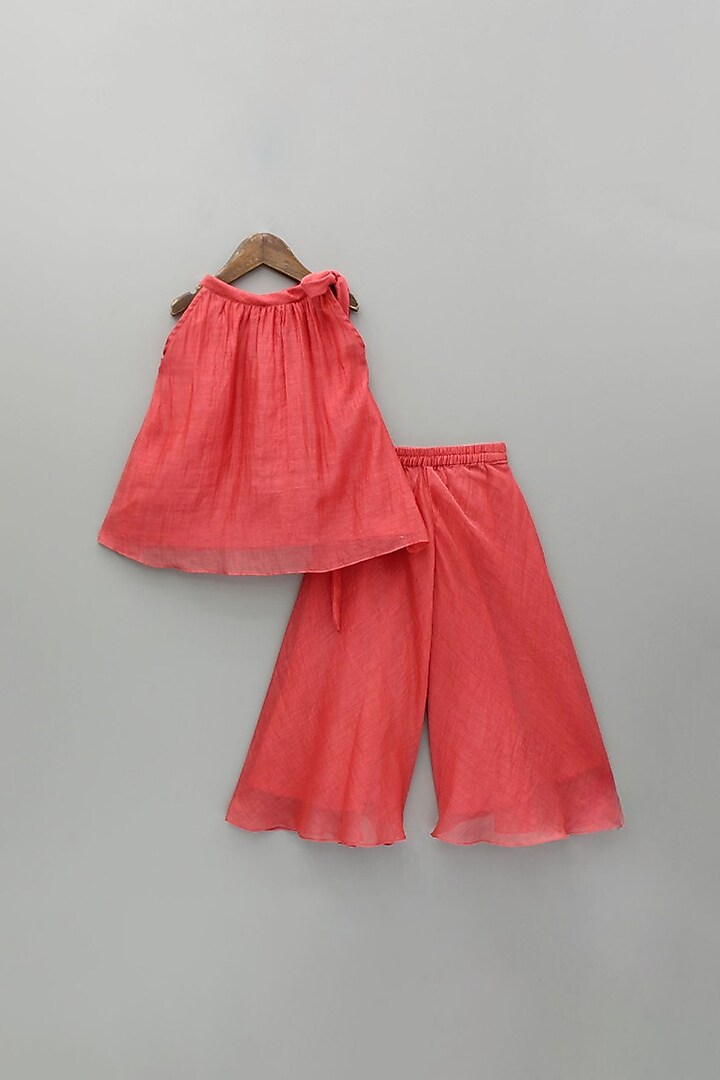 Red Chanderi Thread Embroidered Kurta Set For Girls by SnuggleMe at Pernia's Pop Up Shop