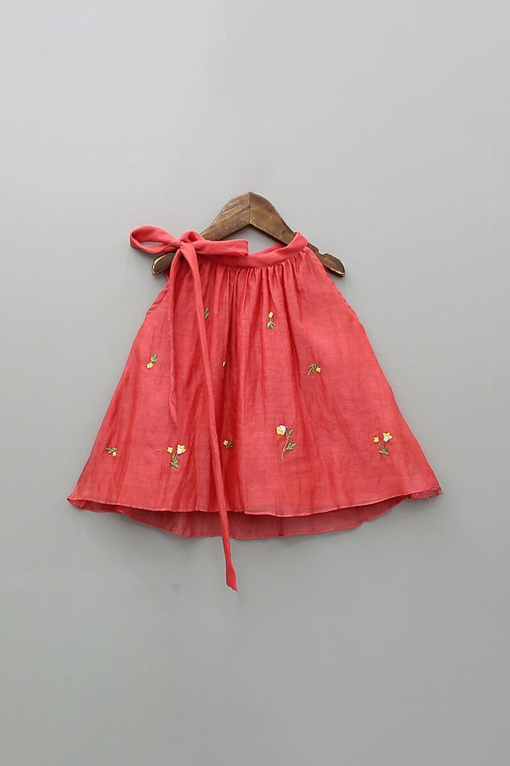 Red Chanderi Thread Embroidered Kurta Set For Girls by SnuggleMe at Pernia's Pop Up Shop