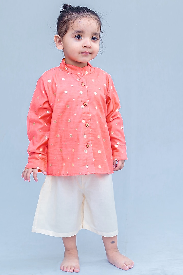 Reddish-Orange Embroidered Shirt For Boys by SnuggleMe