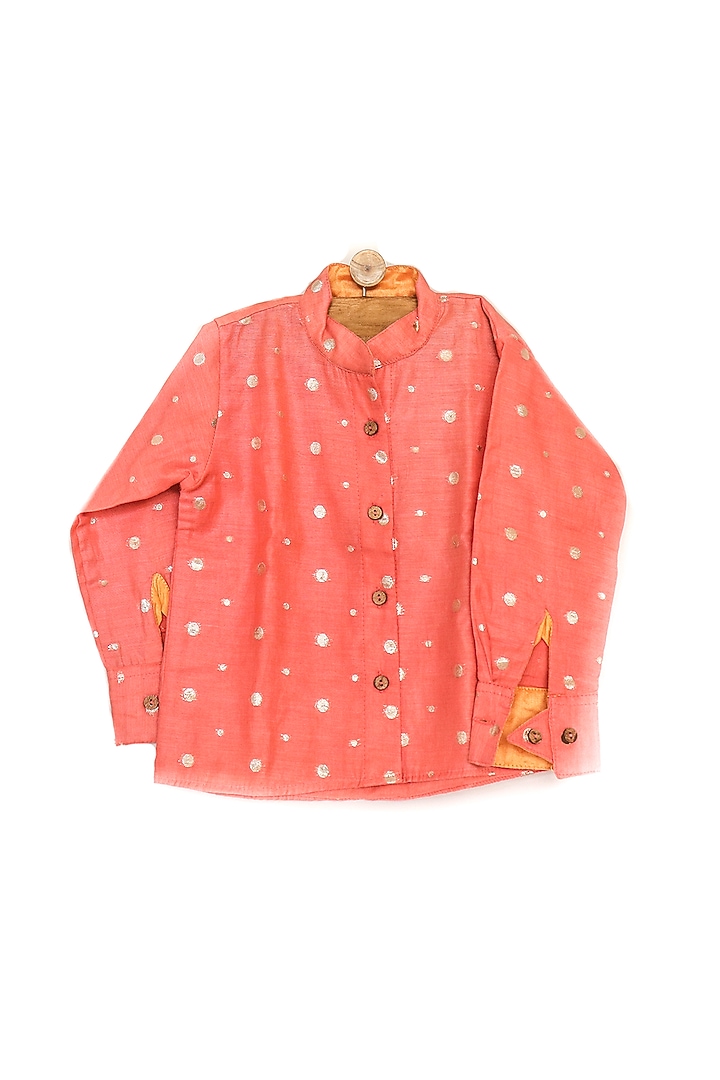 Reddish-Orange Embroidered Shirt For Boys by SnuggleMe at Pernia's Pop Up Shop