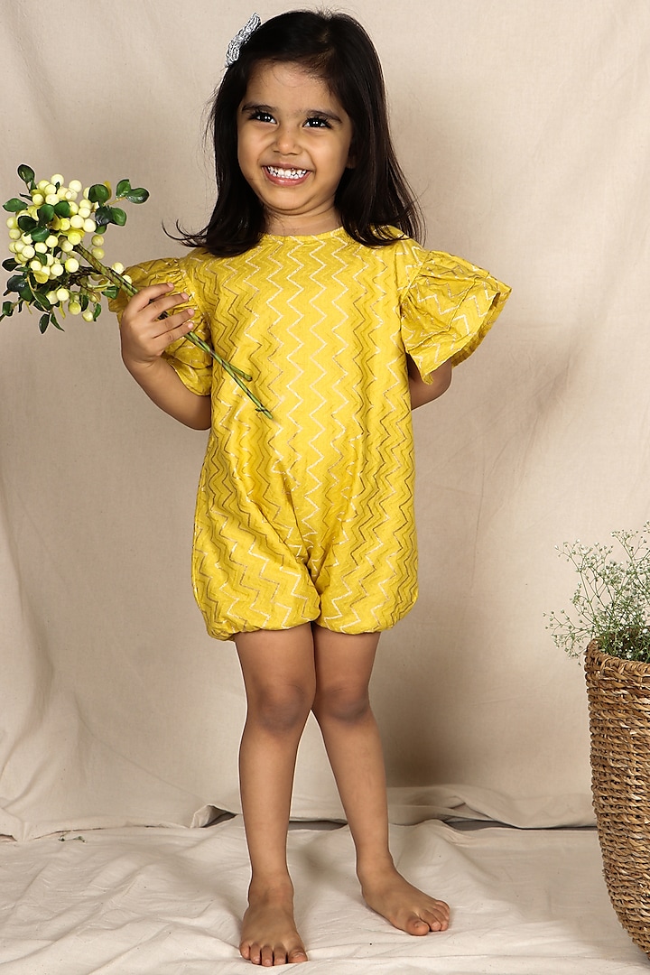 Yellow Cotton Playsuit For Girls by SnuggleMe