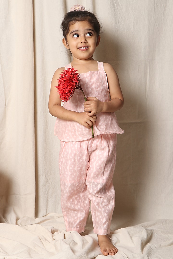 Baby Pink Cotton Jumpsuit For Girls by SnuggleMe