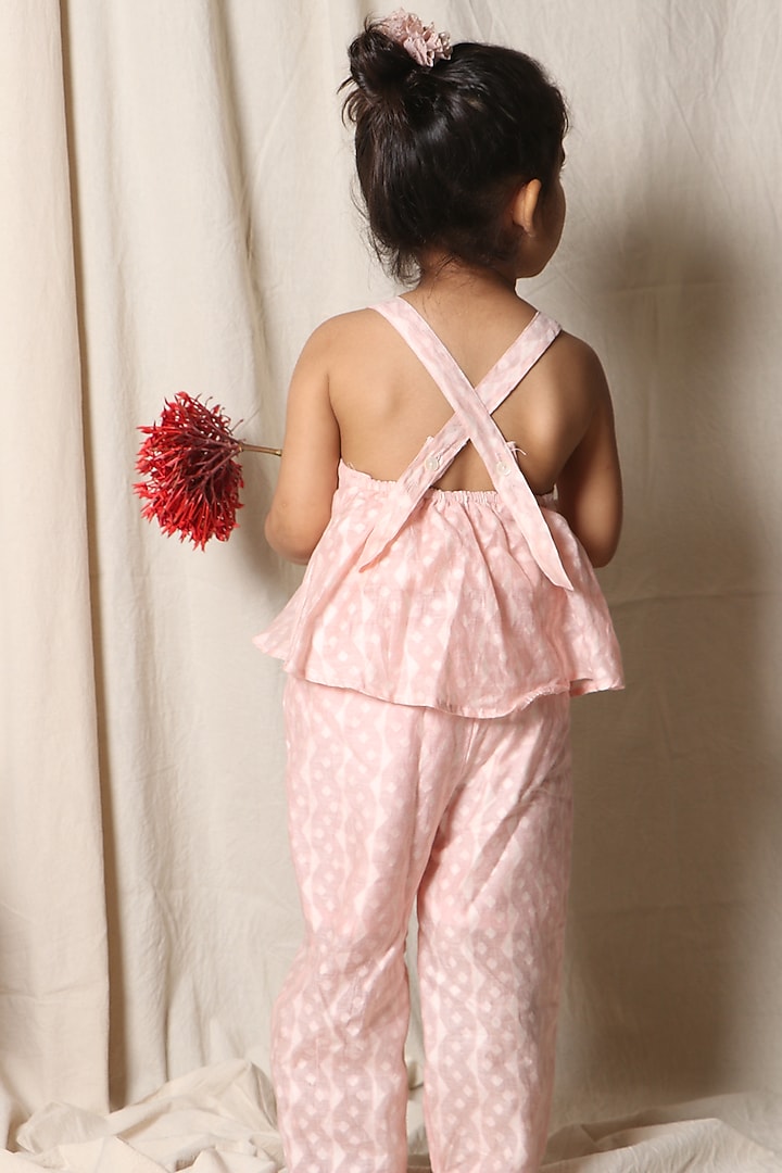 Baby Pink Cotton Jumpsuit For Girls by SnuggleMe at Pernia's Pop Up Shop