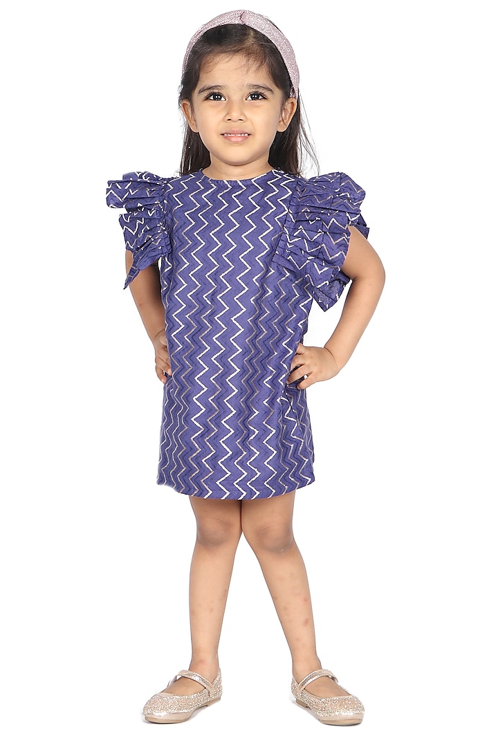 Cobalt Blue Ruffled Dress For Girls by SnuggleMe