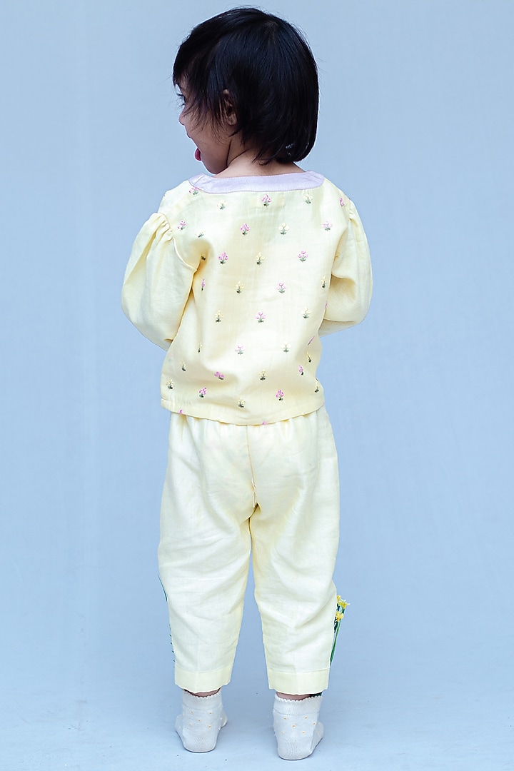 Yellow Cotton Silk Pant Set For Girls by SnuggleMe at Pernia's Pop Up Shop