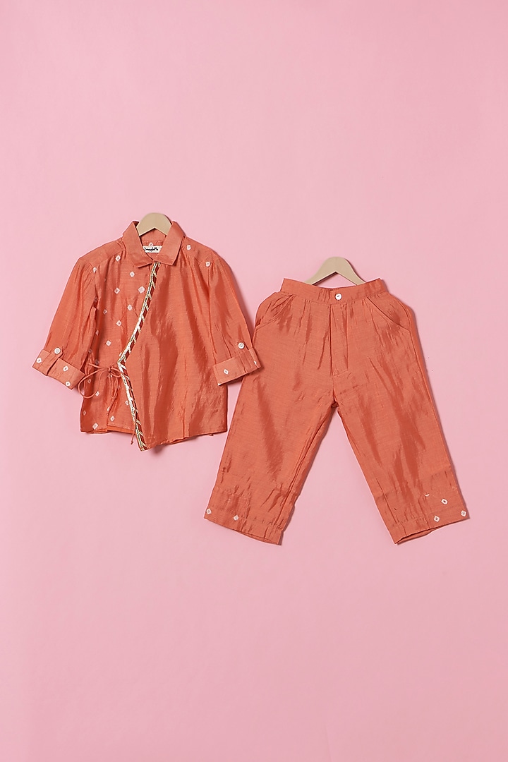 Orange Pure Modal Silk Kurta Set For Boys by SnuggleMe