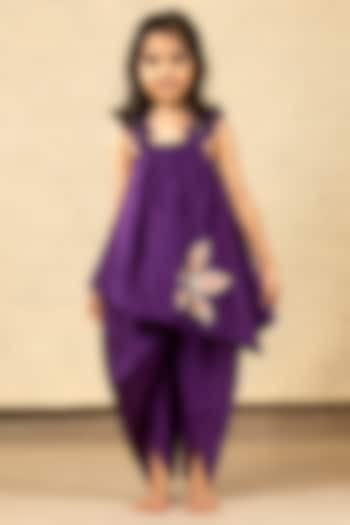 Purple Pure Chanderi Dhoti Set For Girls by SnuggleMe at Pernia's Pop Up Shop