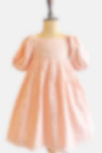 Peach Cotton Hand Embroidered Gown For Girls by SnuggleMe at Pernia's Pop Up Shop