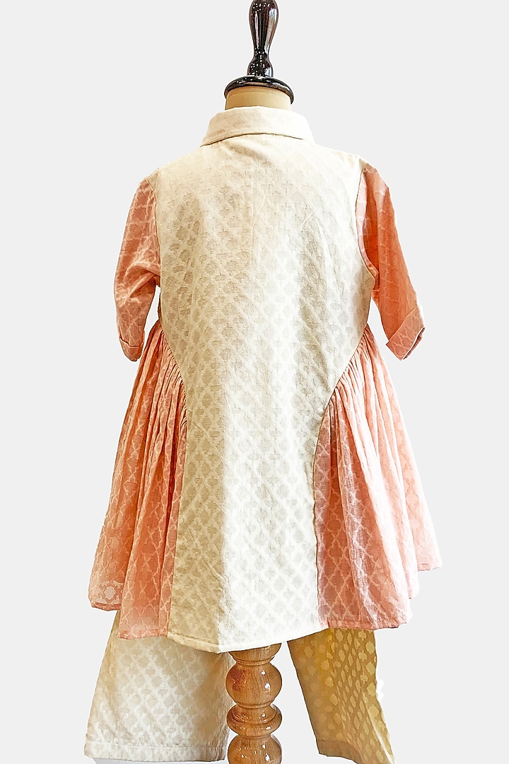 Peach & Beige Cotton Embroidered Kurta Set For Girls by SnuggleMe at Pernia's Pop Up Shop