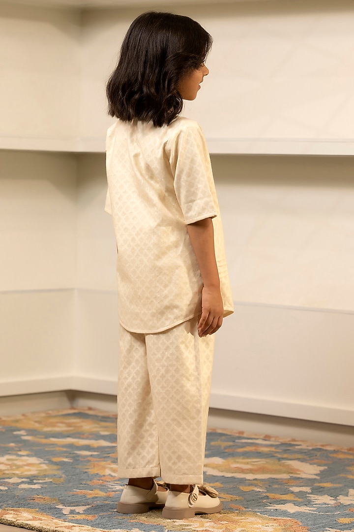 Beige Cotton Kurta Set For Girls by SnuggleMe at Pernia's Pop Up Shop