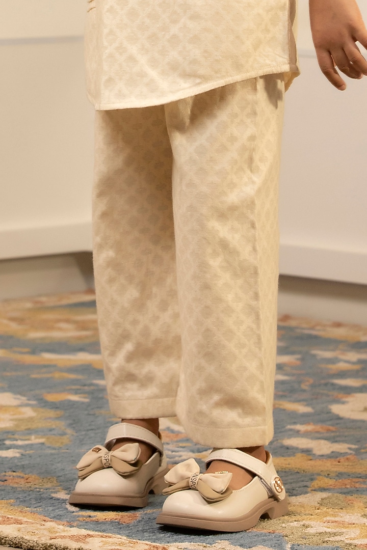 Beige Cotton Kurta Set For Girls by SnuggleMe at Pernia's Pop Up Shop