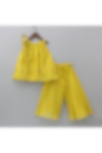 Yellow Chanderi Palazzo Pant Set For Girls by SnuggleMe at Pernia's Pop Up Shop