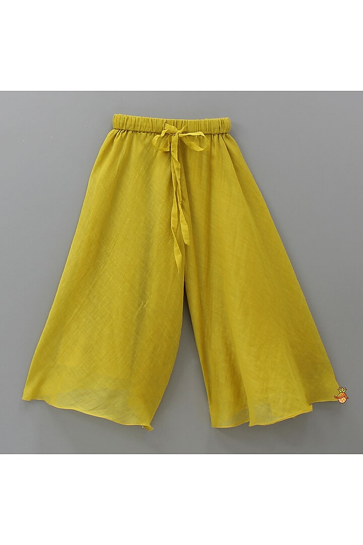 Yellow Chanderi Palazzo Pant Set For Girls by SnuggleMe at Pernia's Pop Up Shop