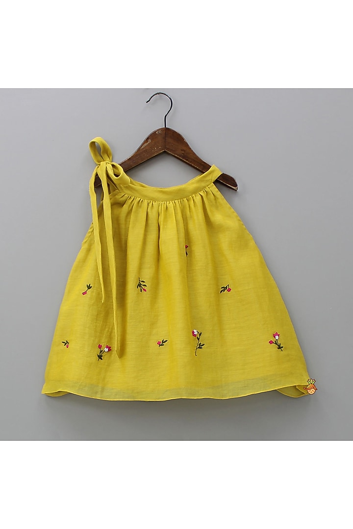 Yellow Chanderi Palazzo Pant Set For Girls by SnuggleMe at Pernia's Pop Up Shop