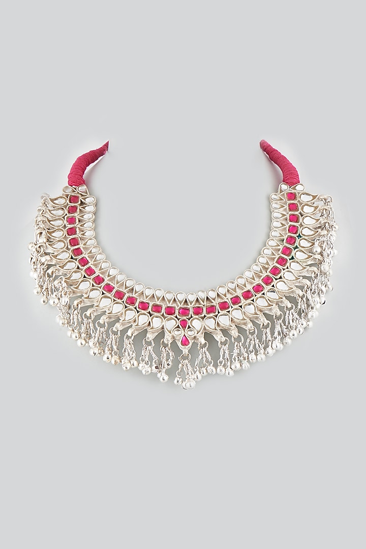 White Finish Glass-Cut Kundan Necklace by Shringaaar