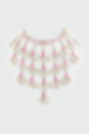 White Finish Necklace With Glass-Cut Kundan by Shringaaar