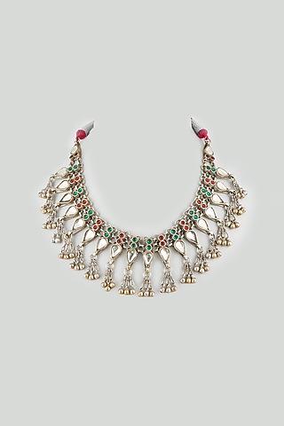 Antique Finish Necklace In German Silver by Shringaaar