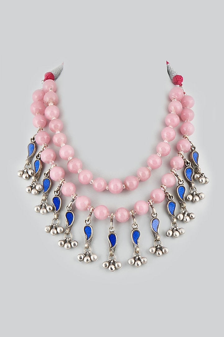 Blue & Pink Beaded Necklace by Shringaaar