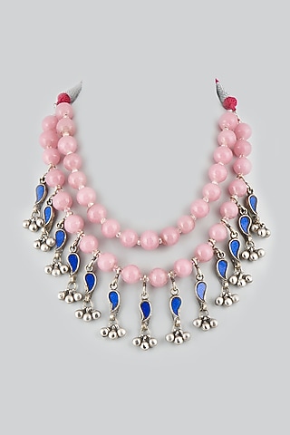 Blue & Pink Beaded Necklace by Shringaaar