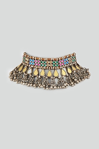 Antique Finish Synthetic Stones Necklace by Shringaaar