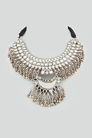 Antique Finish Necklace With Glass Kundan by Shringaaar