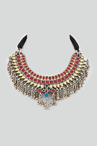 Antique Finish Necklace With Synthetic Stones by Shringaaar